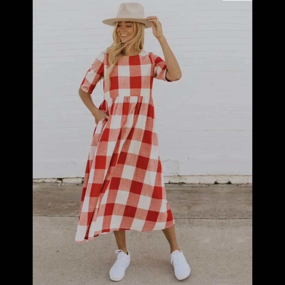 Roolee red plaid gingham Maddie mom midi maxi dress
Size: small - Picture 8 of 13